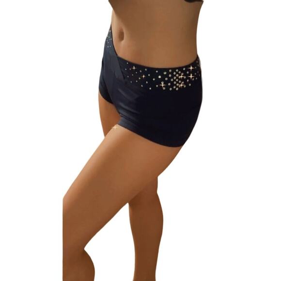 Pro Cheer Dance NFL NBA Audition V Waist Rhinestone Navy Shorts - Picture 5 of 6